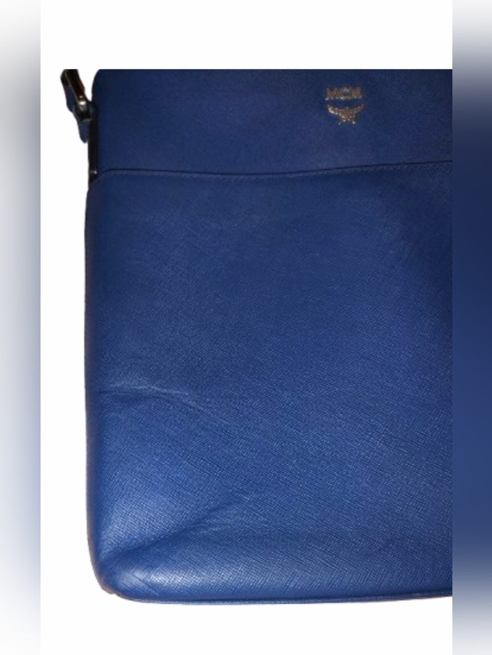 MCM Crossbody Messenger Bag - Blue Leather & Brown Strap - Picture 10 of 14